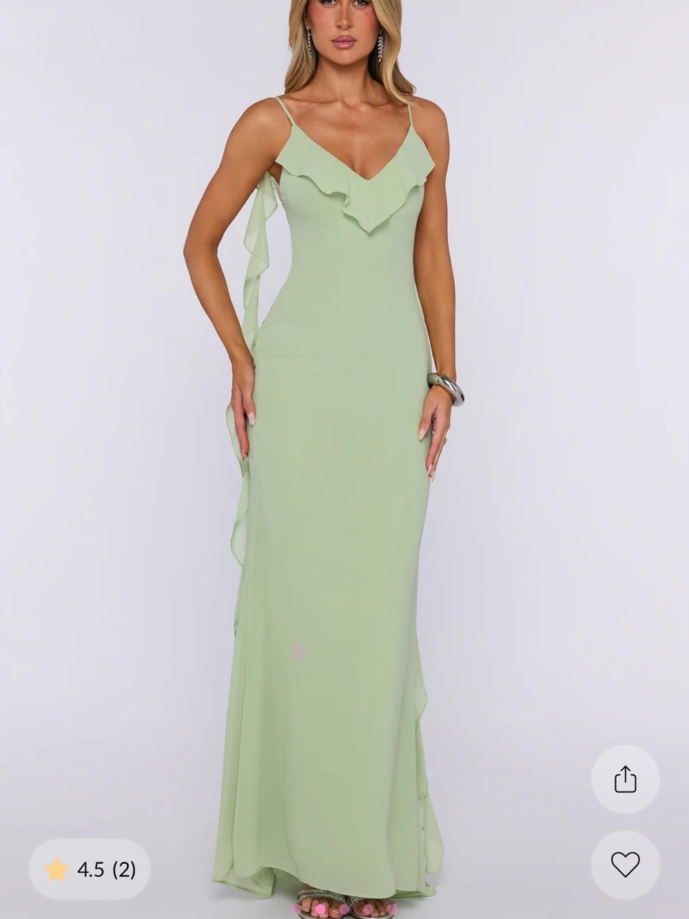 Hello Molly Light Sage Chiffon Ruffle Maxi Dress